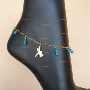 Gold Chain Anklet with Turquoise Charms