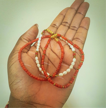 Load image into Gallery viewer, Pearl And Coral Anklet Set