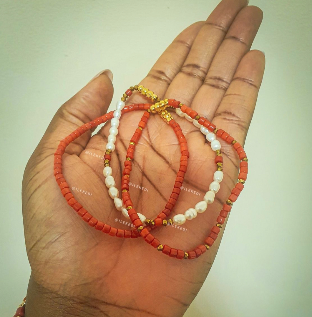 Pearl And Coral Anklet Set
